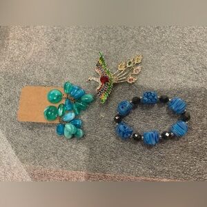 Blue Beaded Bracelet and Teal Earrings Set